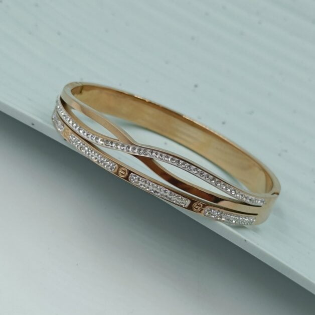 FHF Rose Gold Tone Stainless Steel Zironia Stone Bracelet