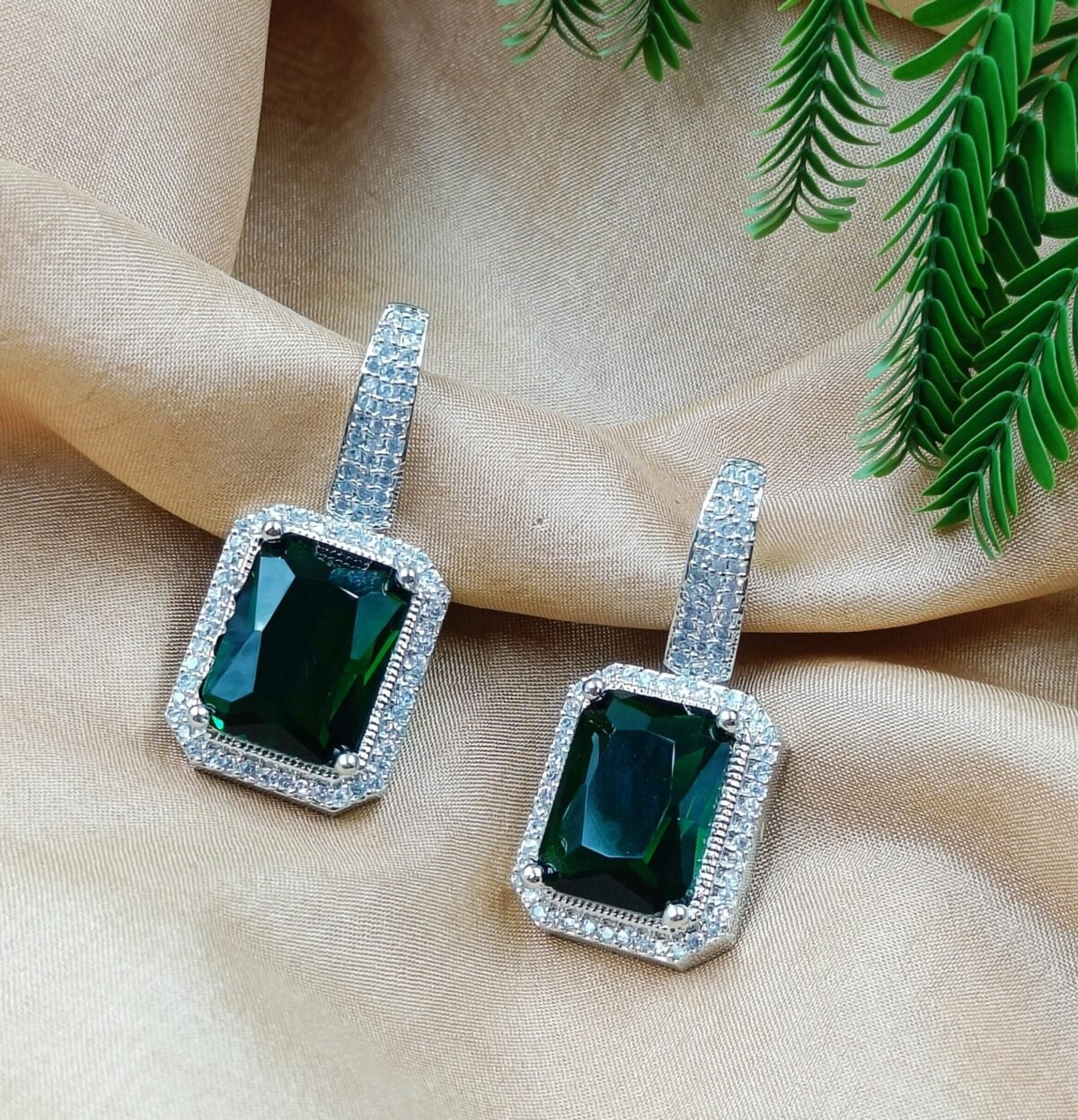 FHF Premium White & Green Sapphire Zircons Dangler Earrings