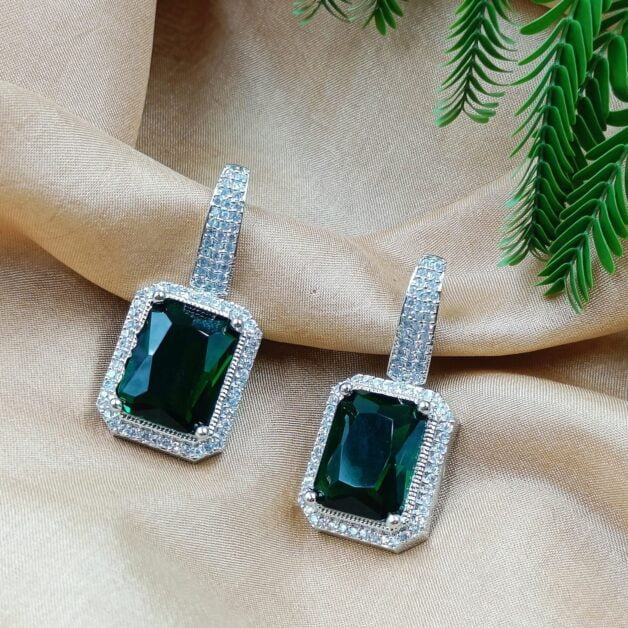 FHF Premium White & Green Sapphire Zircons Dangler Earrings