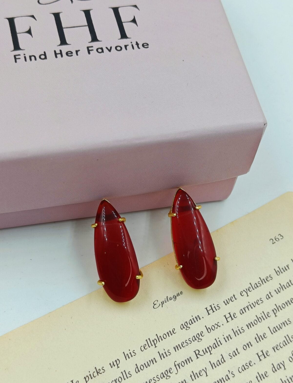 Gold Plated Red Drop Stone studs Earrings