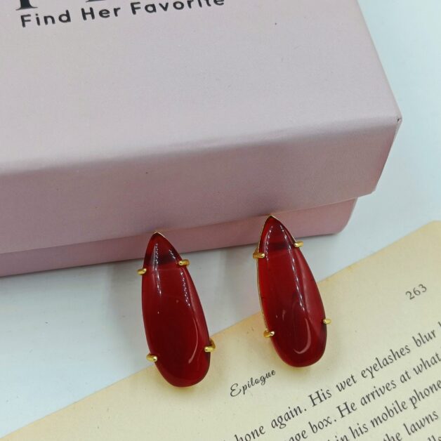 Gold Plated Red Drop Stone studs Earrings