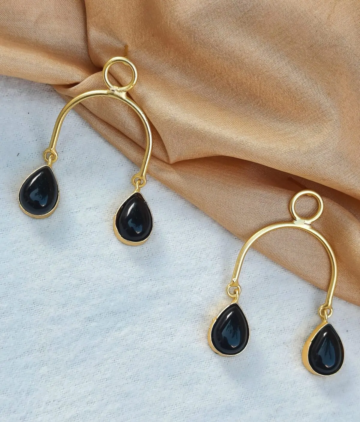 Gold Plated Brass Black Drop Earrings
