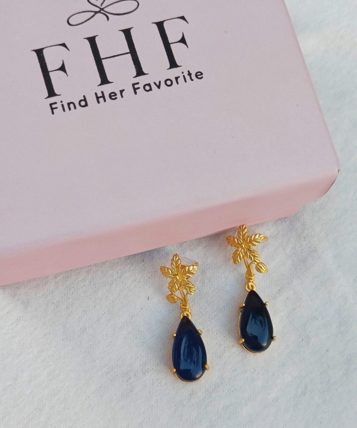 Gold Plated Blue Drop Stone Earrings