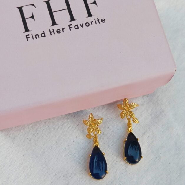Gold Plated Blue Drop Stone Earrings
