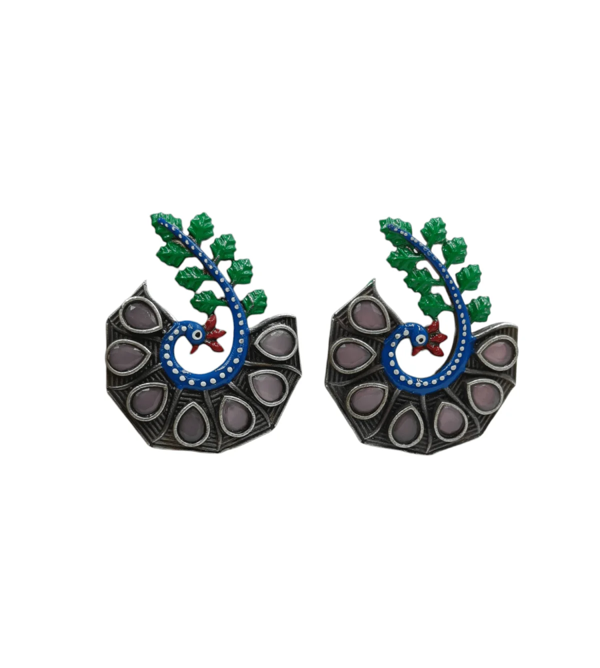 Silver Plated Peacock Shaped Designer Studs - Image 3