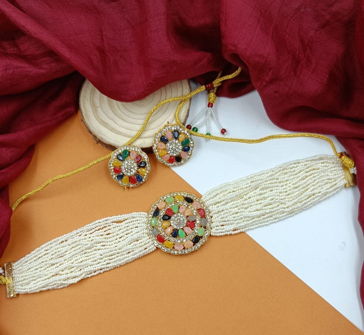 Multicolor Stone Choker Necklace Set
