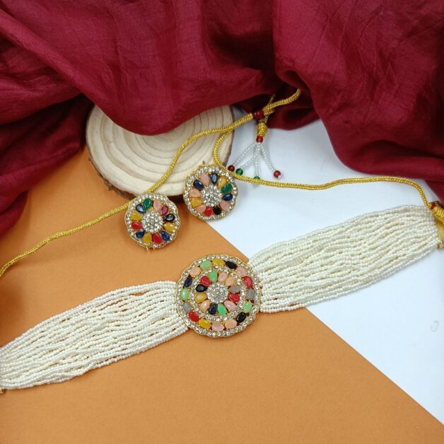 Multicolor Stone Choker Necklace Set