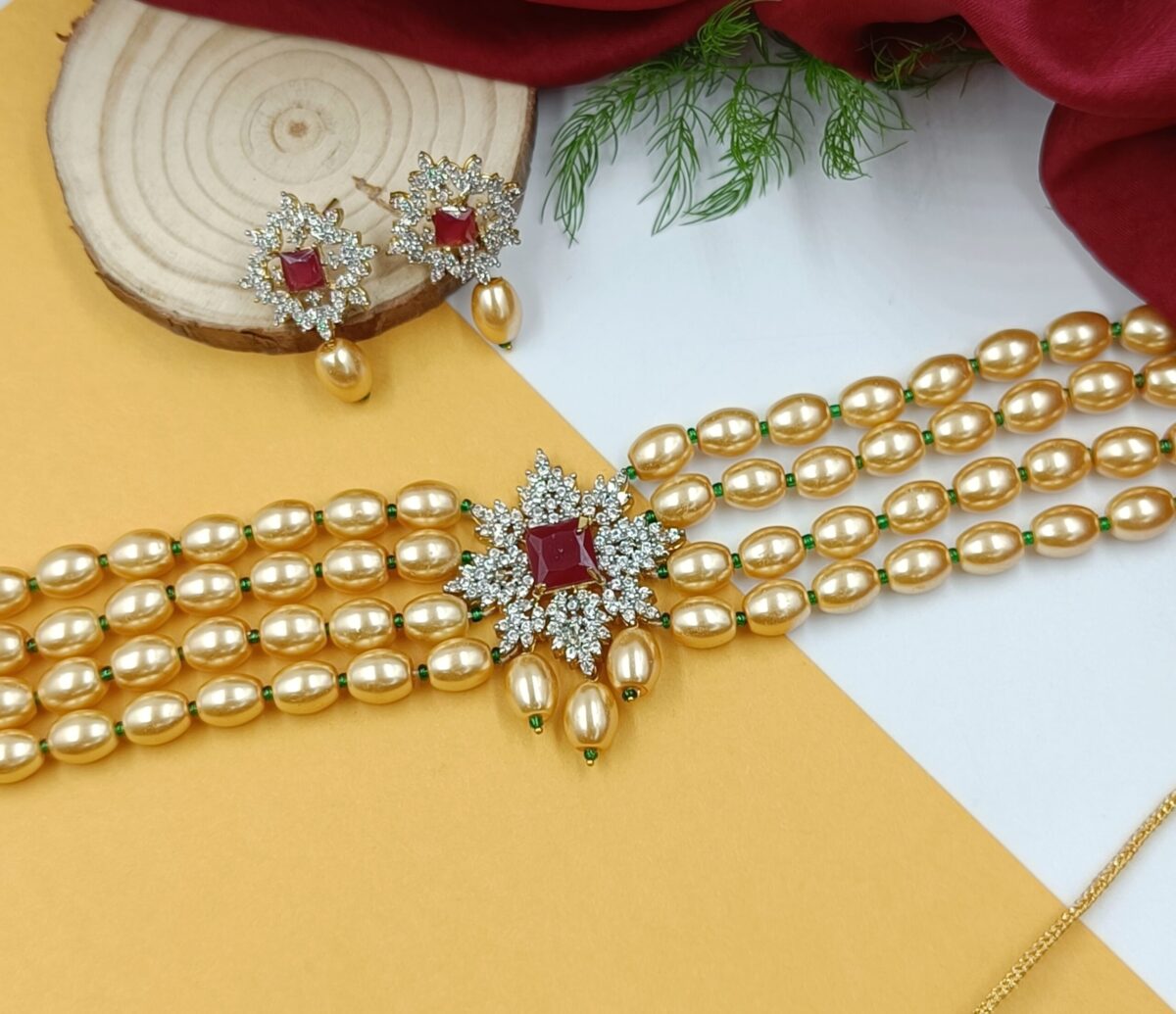 American Diamond Studded Beaded Jewellery Set