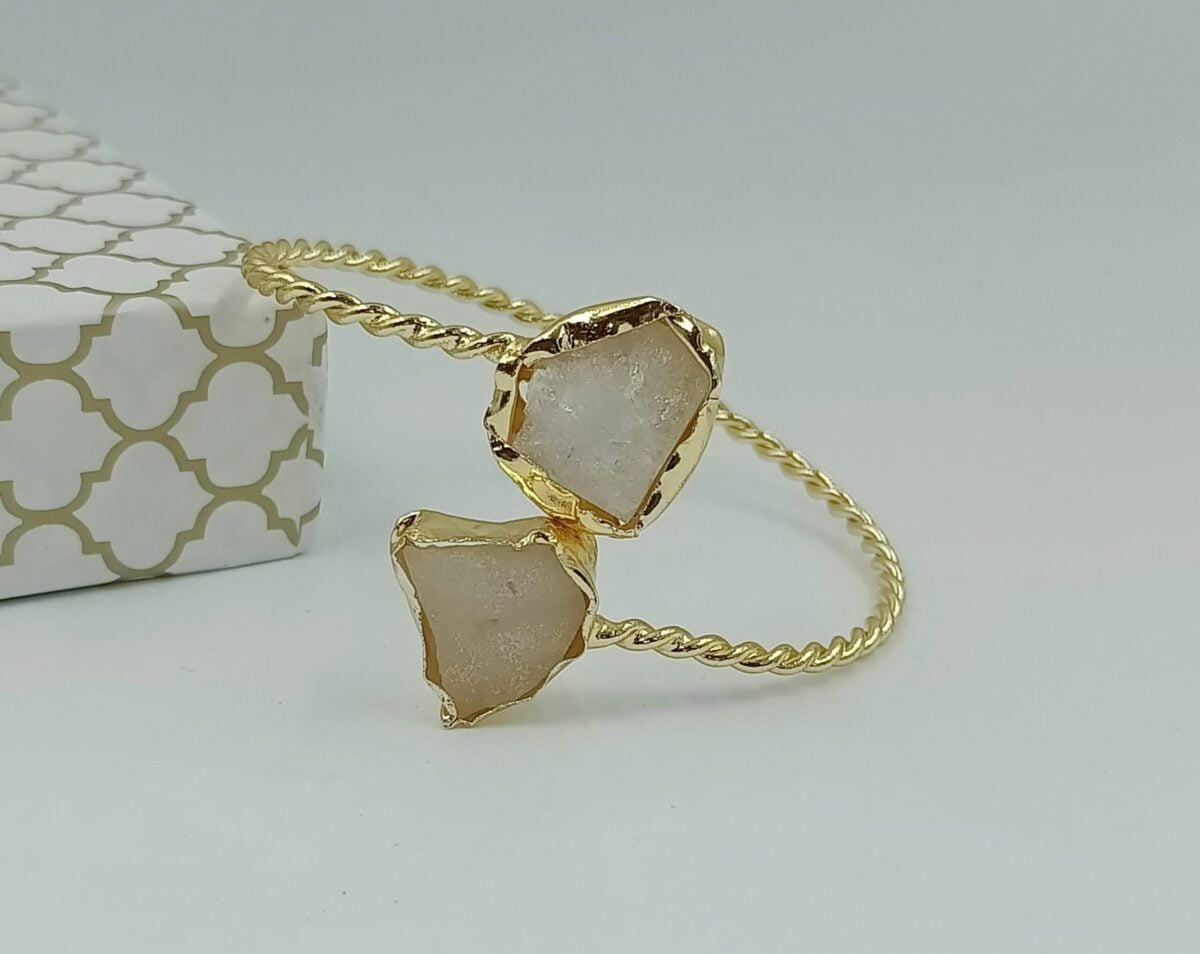 Gold Plated Brass Semi Precious Stone Bracelet (2 white stone)