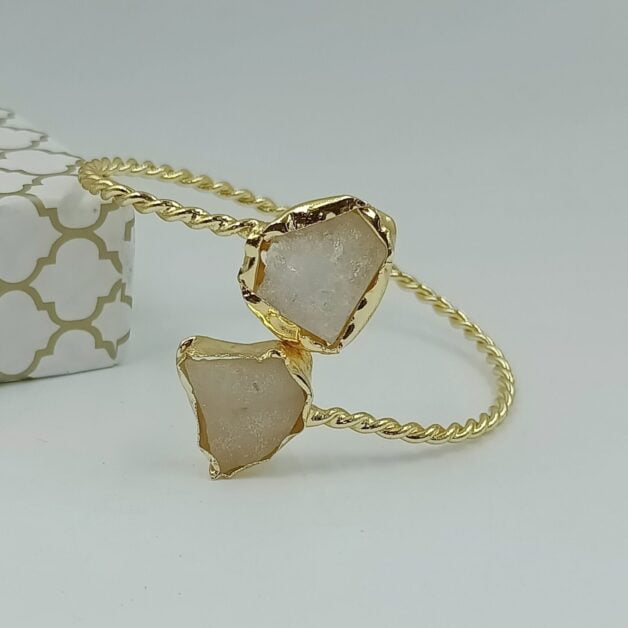 Gold Plated Brass Semi Precious Stone Bracelet (2 white stone)