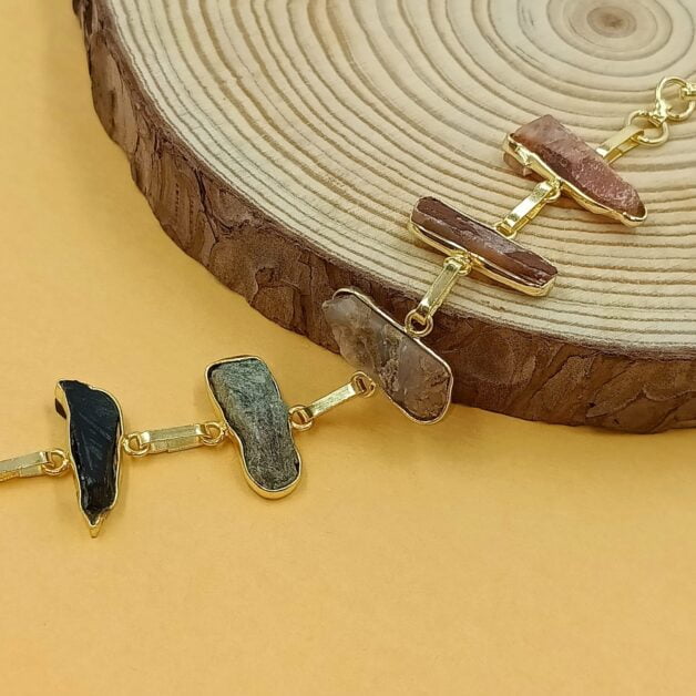 Gold Plated Brass Semi Precious Stone Bracelet (Multicolor1)