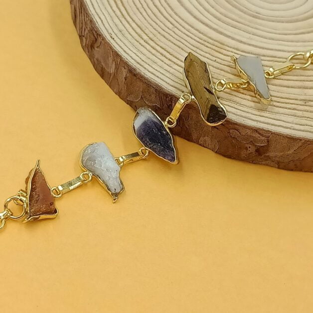 Gold Plated Brass Semi Precious Stone Bracelet (Multicolor6)