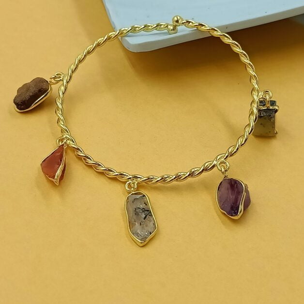 Gold Plated Brass Semi Precious Stone Bracelet (Multicolor3)