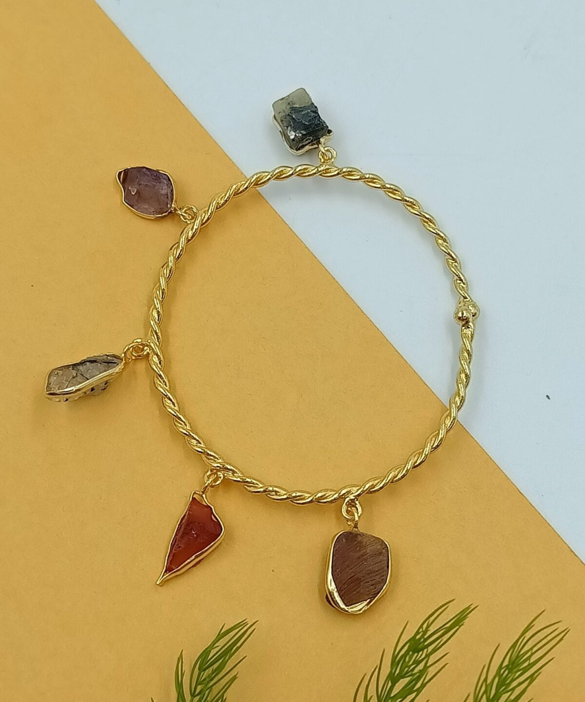 Gold Plated Brass Semi Precious Stone Bracelet (Multicolor3) - Image 2