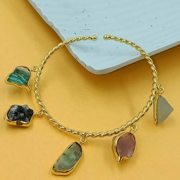 Gold Plated Brass Semi Precious Stone Bracelet (Multicolor5)