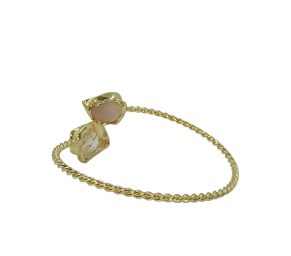 Gold Plated Brass Semi Precious Stone Bracelet (Pink & White Stone) - Image 3