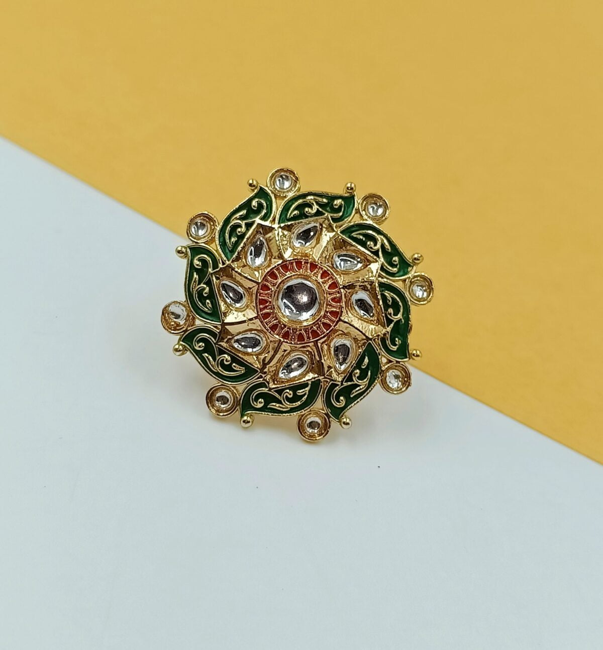 Gold Plated Adjustable Red Green Meenakri Ring(17)