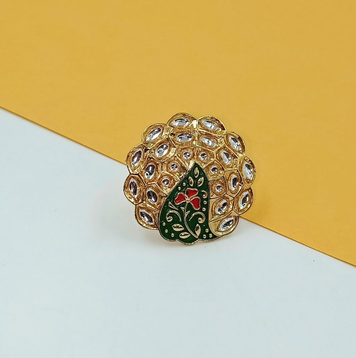 Gold Plated Adjustable Kundan Studded Ring(13)