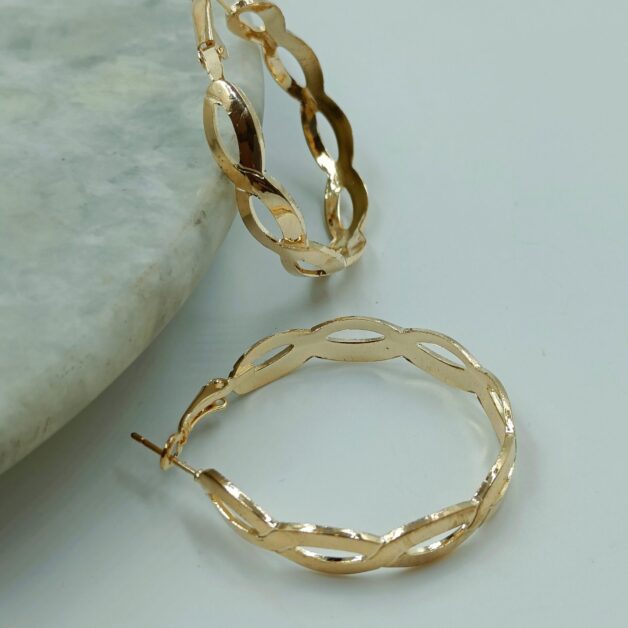 Gold Plated Eye Shaped Big Hoop Earring