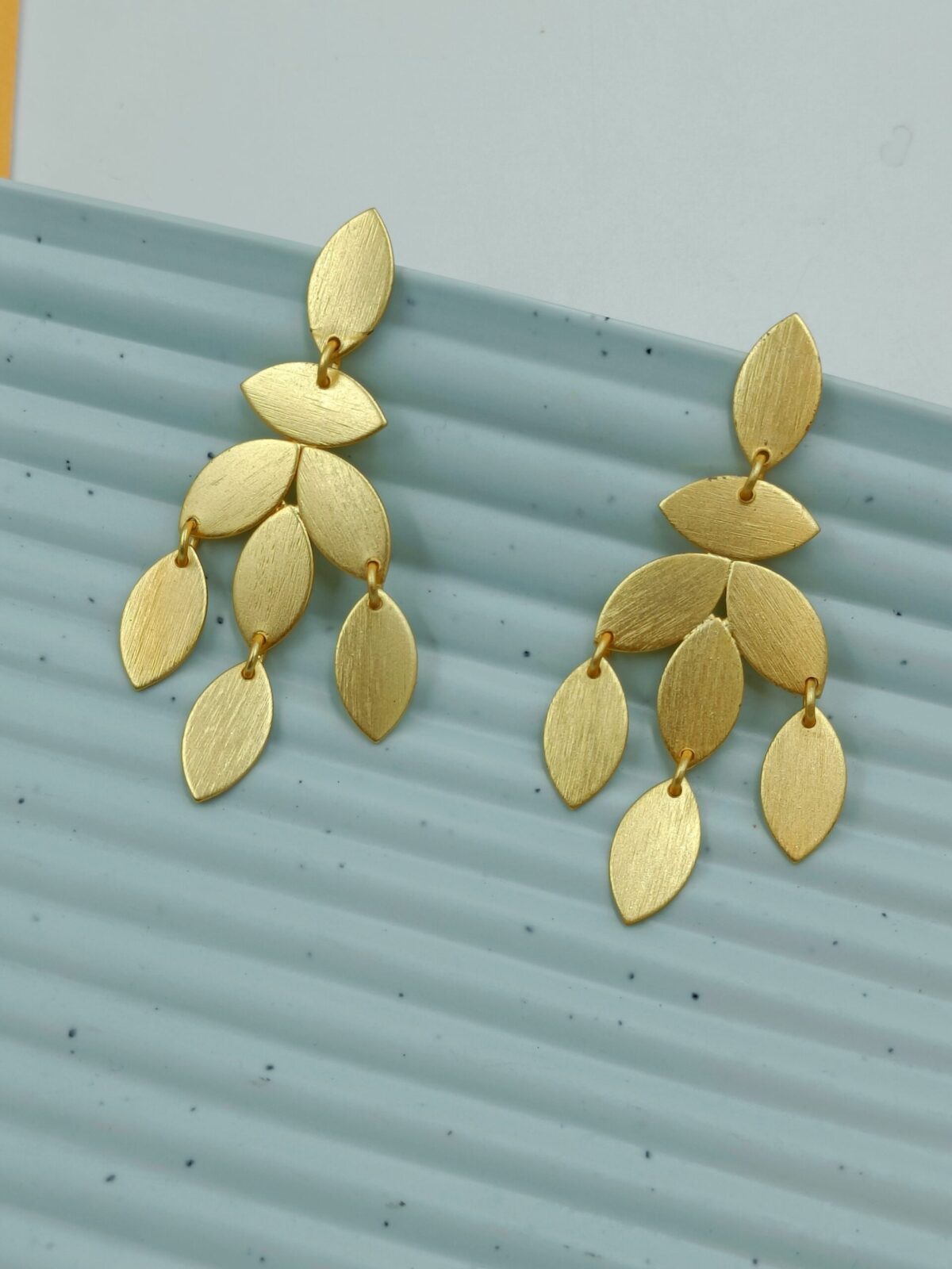 Gold Plated Layered Leafy Dangler Earrings - Image 3