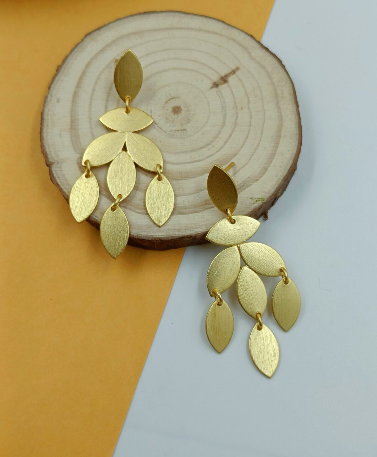 Gold Plated Layered Leafy Dangler Earrings
