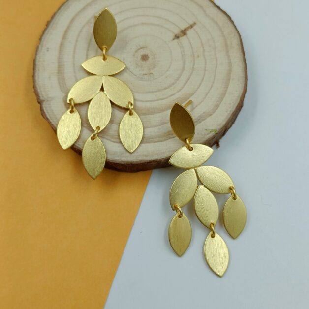 Gold Plated Layered Leafy Dangler Earrings