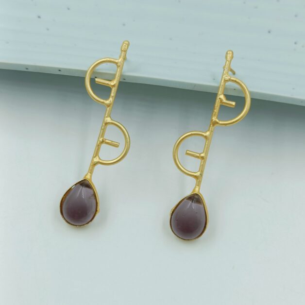 Gold Plated Purple Stone Studded Designer Dangler Earrings
