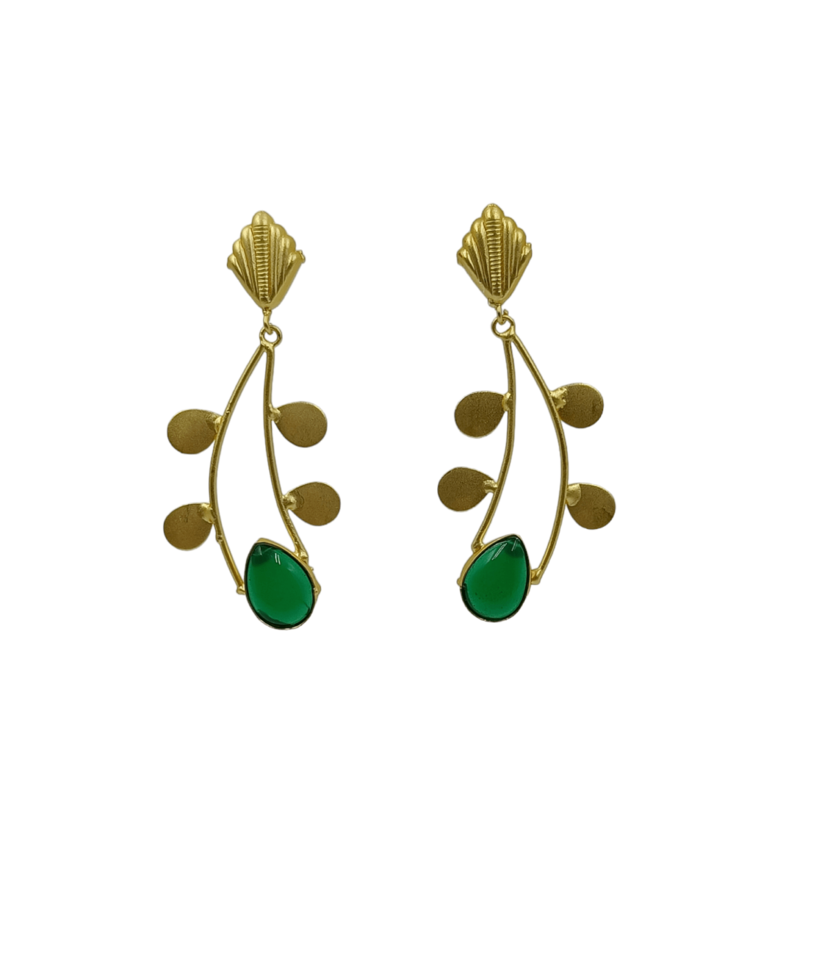 Gold Plated Dangler Earrings with Green Stone Studded - Image 3