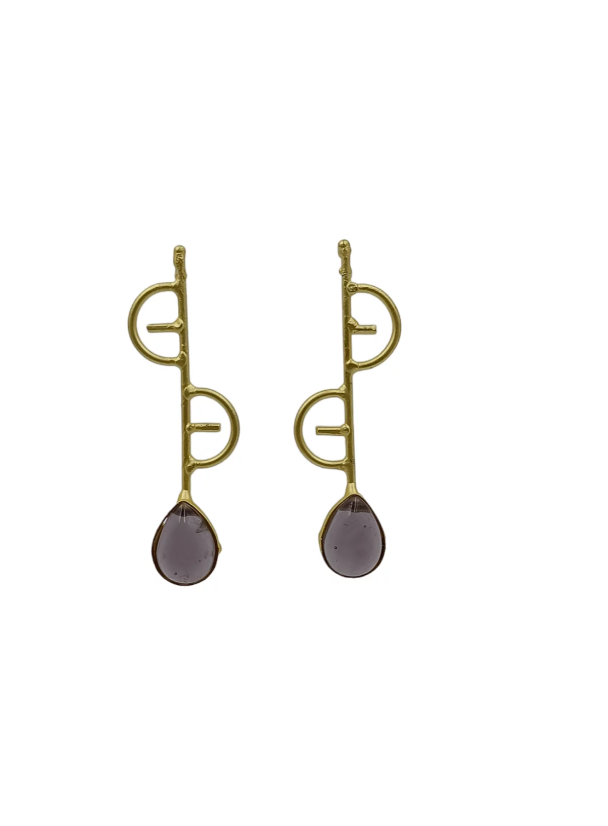 Gold Plated Purple Stone Studded Designer Dangler Earrings - Image 4