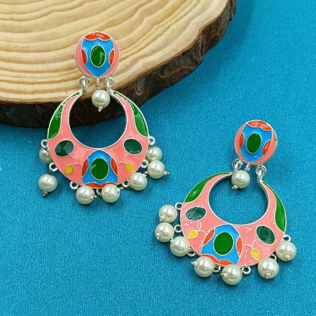 Hand Painted Chandbali Earrings- Peech