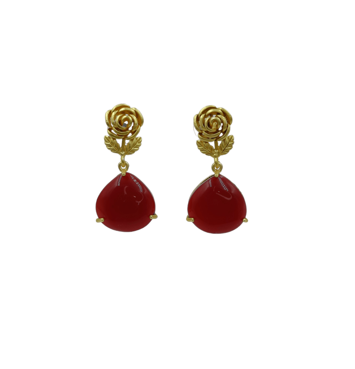 Gold Plated Rose Red Stone Drop Earrings - Image 3