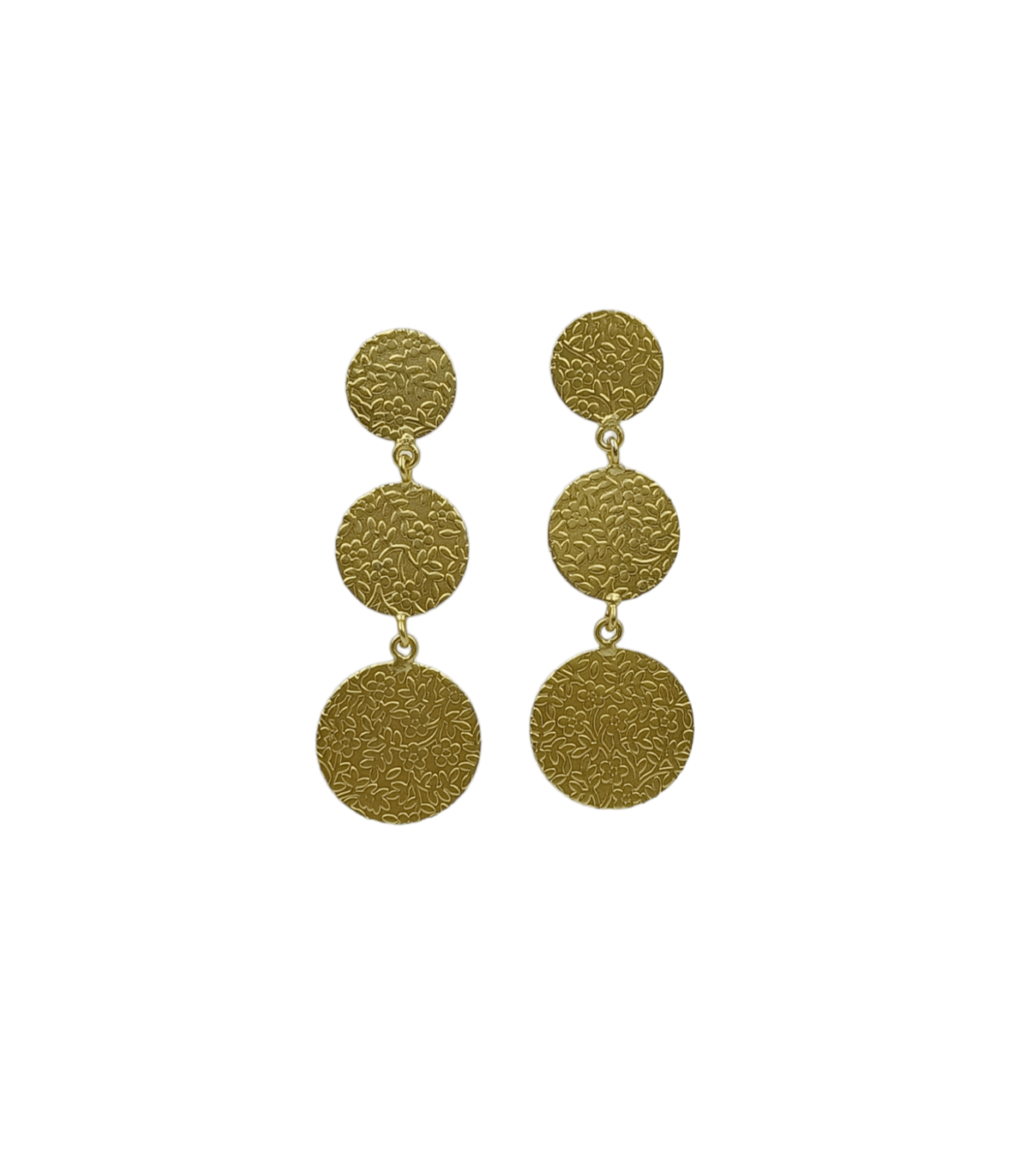 Gold Plated Three Layered Coin Dangler Earrings - Image 4