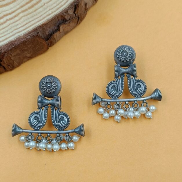 Silver Plated Brass Damru Earrings