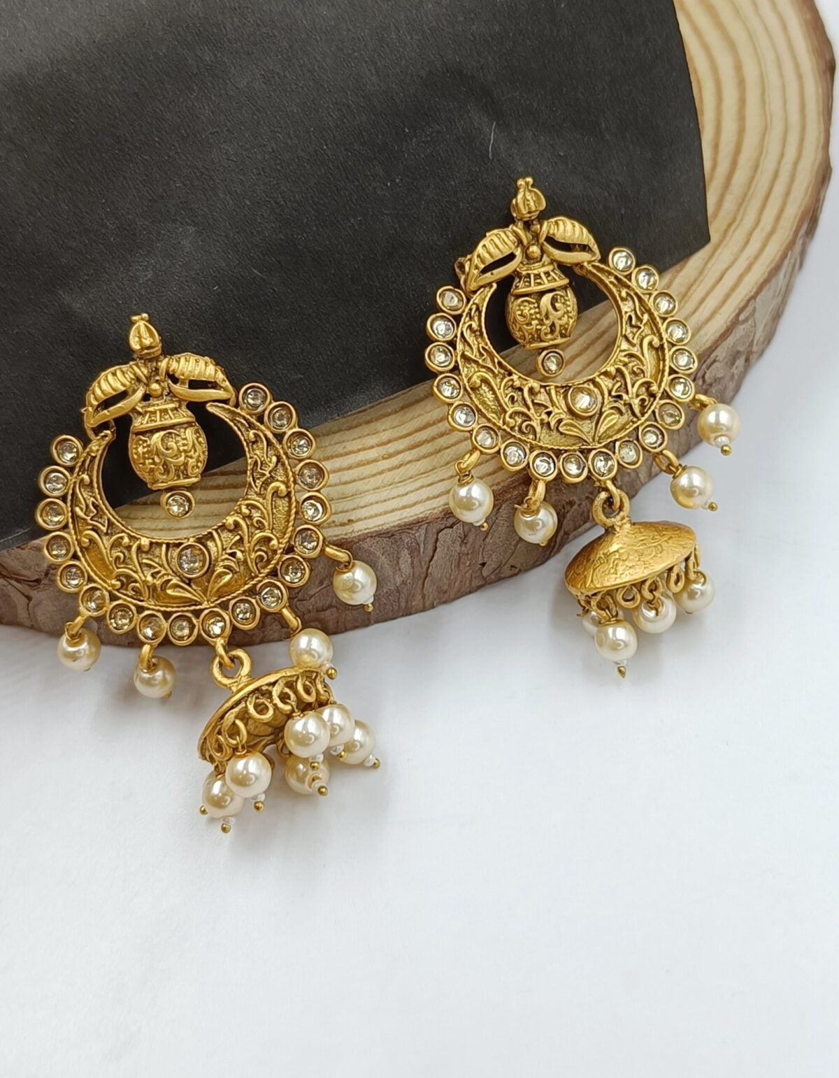 Gold Plated Traditional Chandbali with Jhumki Earrings