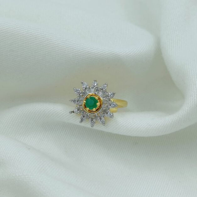Gold Plated American Diamond Green Stone Studded Adjustable Ring (49)