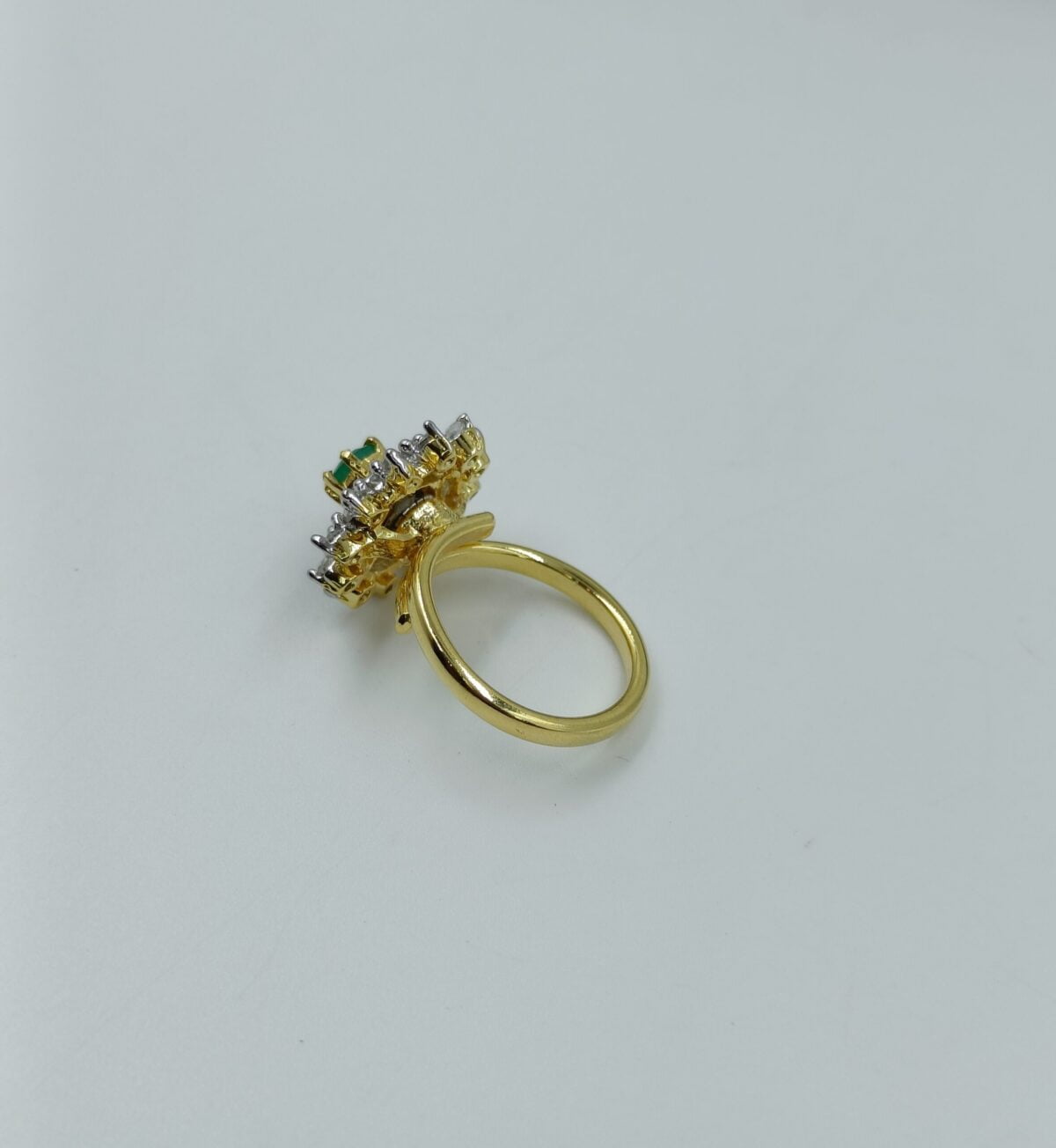 Gold Plated American Diamond Green Stone Studded Adjustable Ring (49) - Image 2