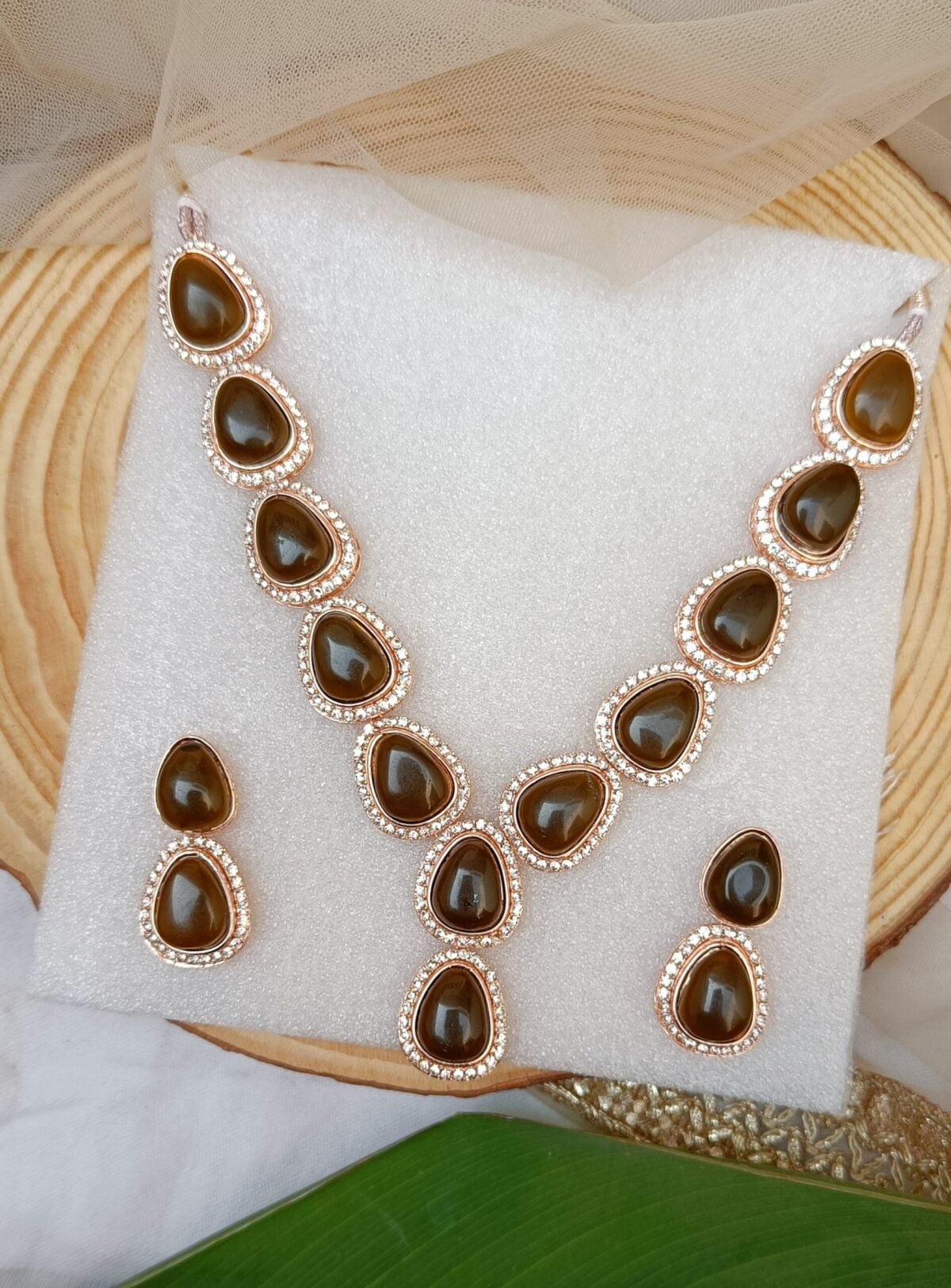 Gold Plated Big Stone Necklace Set