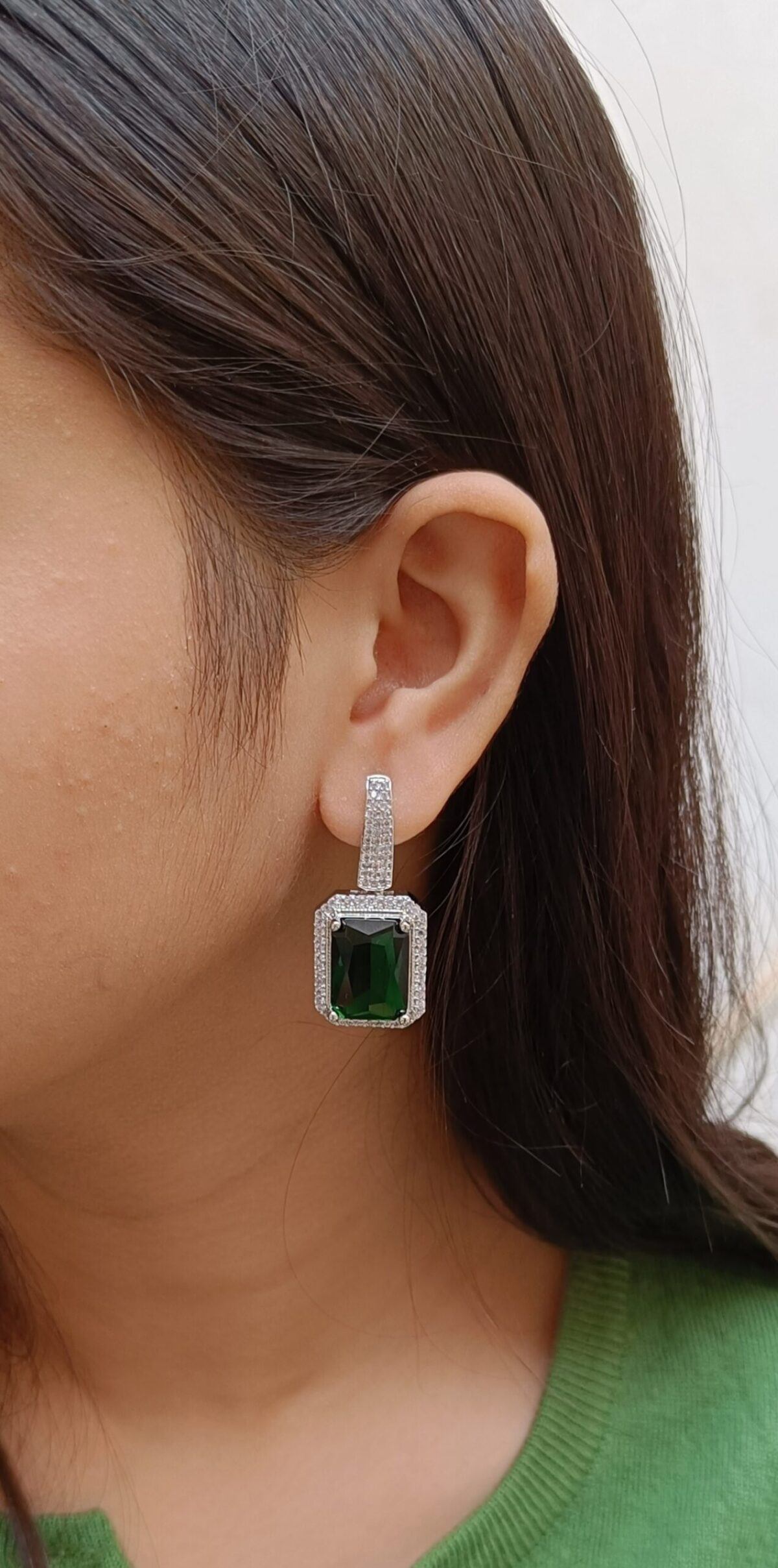 FHF Premium White & Green Sapphire Zircons Dangler Earrings - Image 2