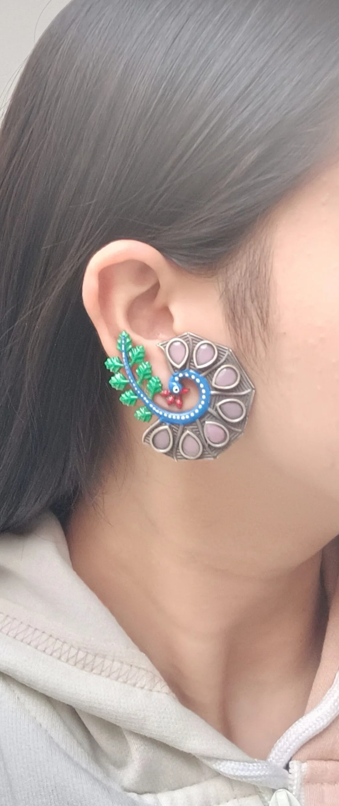 Silver Plated Peacock Shaped Designer Studs - Image 2