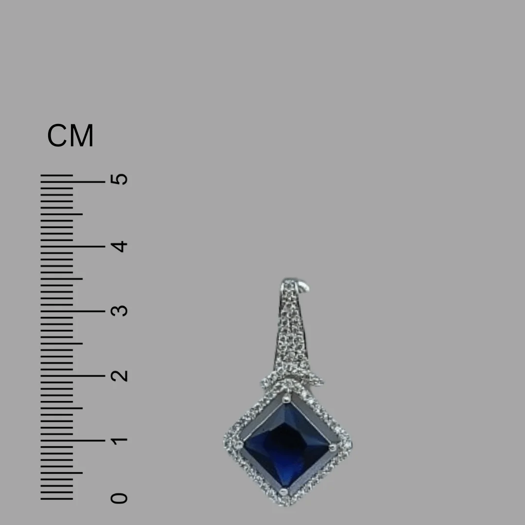 FHF Sliver Plated American Diamond Blue Stone Dangler Earrings - Image 3