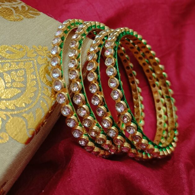 Gold Plated Kundan Stone Studded Bangle (Set of 4)