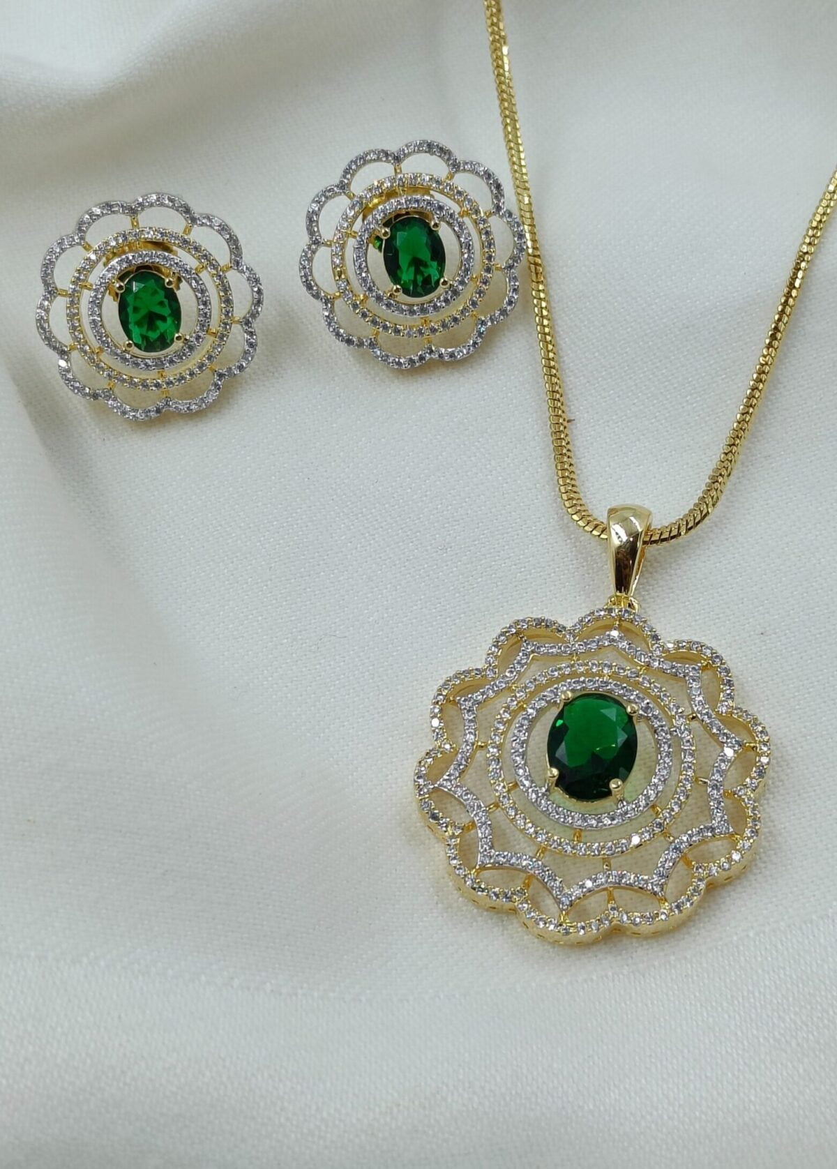 Rhodium Plated CZ Studded Pendant Set