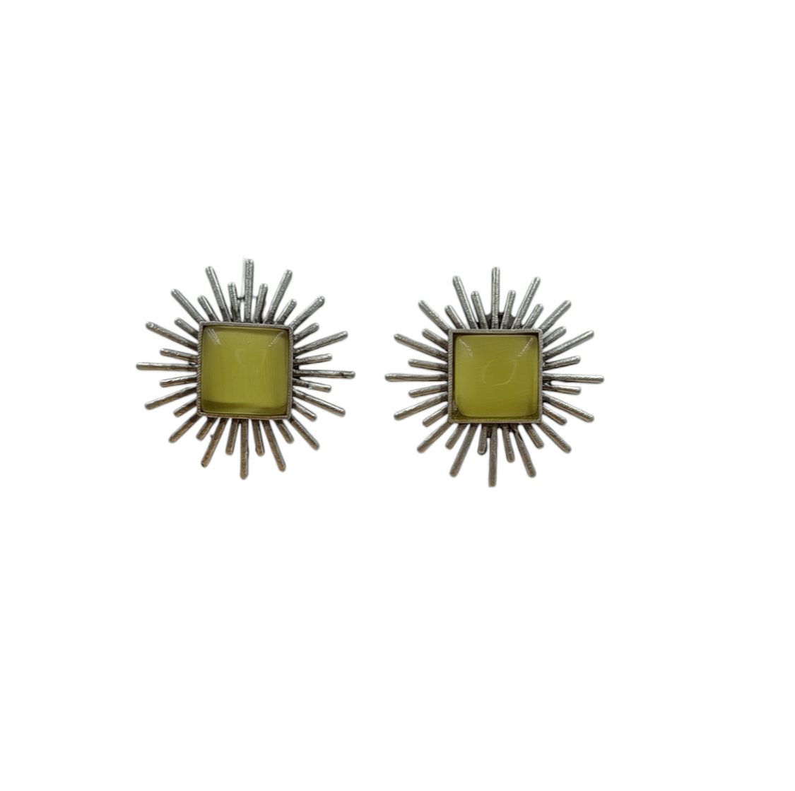 Silver Plated Brass Yellow Stone Studded Ray Earrings - Image 2