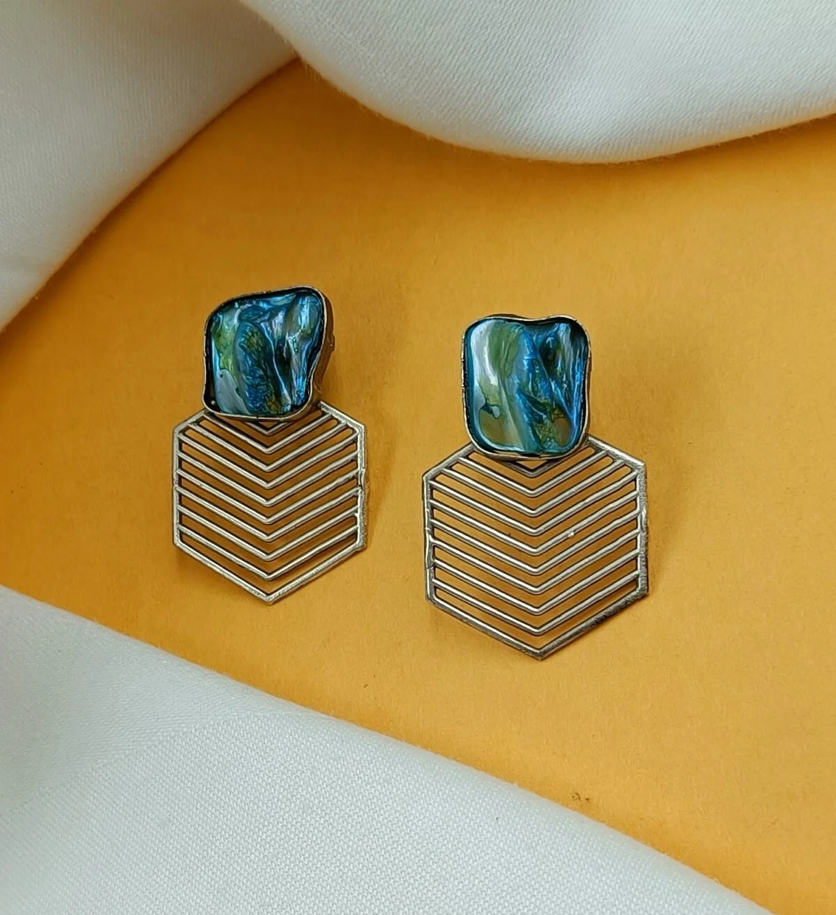 Silver plated Brass Baroque Stone Designer Earrings