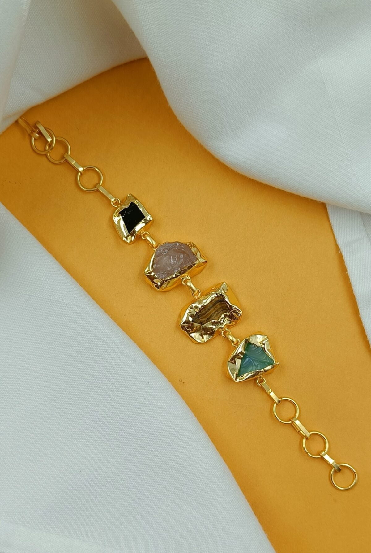 Gold Plated Brass Semi Precious Stone Bracelet Multicolor(7)