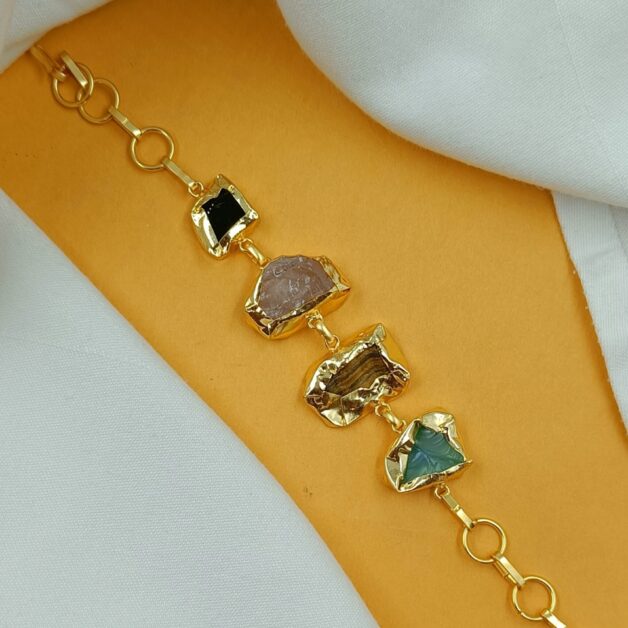 Gold Plated Brass Semi Precious Stone Bracelet Multicolor(7)
