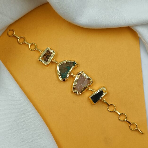 Gold Plated Brass Semi Precious Stone Bracelet Multicolor(8)