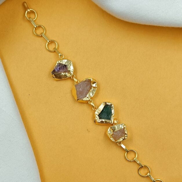 Gold Plated Brass Semi Precious Stone Bracelet Multicolor(9)