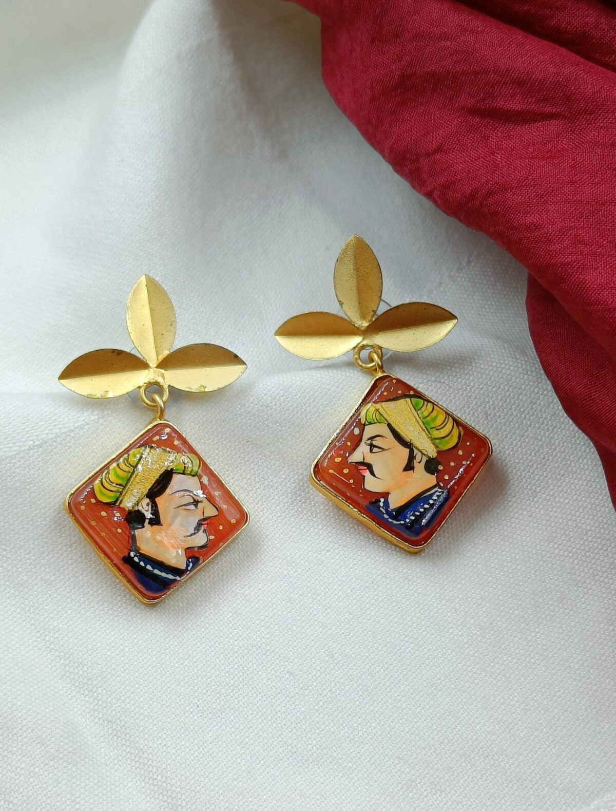 Handpainted Raja Earrings With Tanjore Art