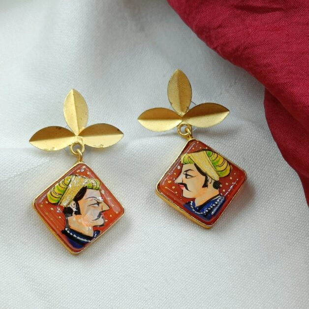 Handpainted Raja Earrings With Tanjore Art